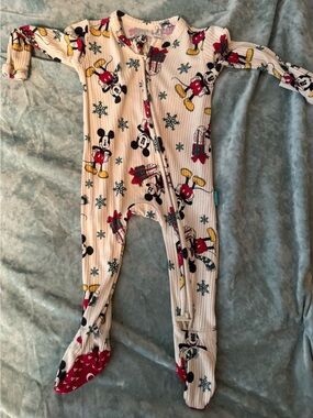 Posh peanut Kids Cream Mickey Mouse Holiday Footed One-Piece Pajamas